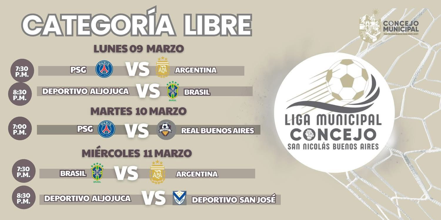 ⚽️Estos son los partidos de esta semana en nuestra liga municipal de fútbol rápido.